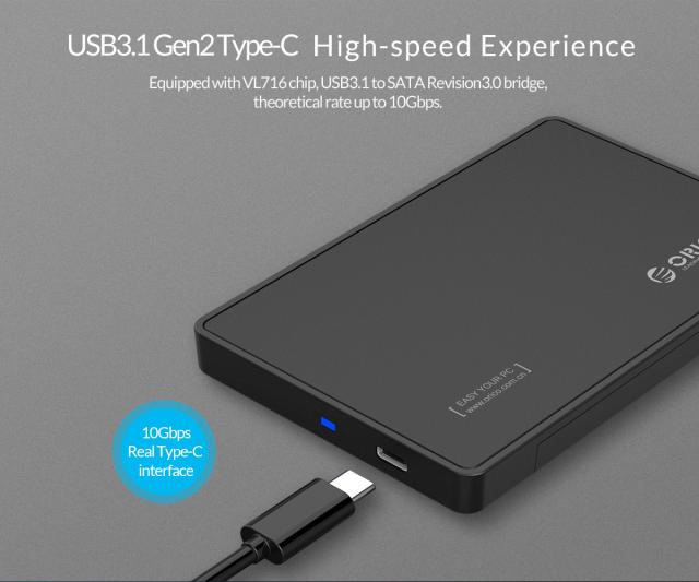 Кутия Orico, 2.5", SSD, HDD Storage - Case - 2.5 inch USB Type-C Gen2, UASP, black - 2588C3-G2-BK
