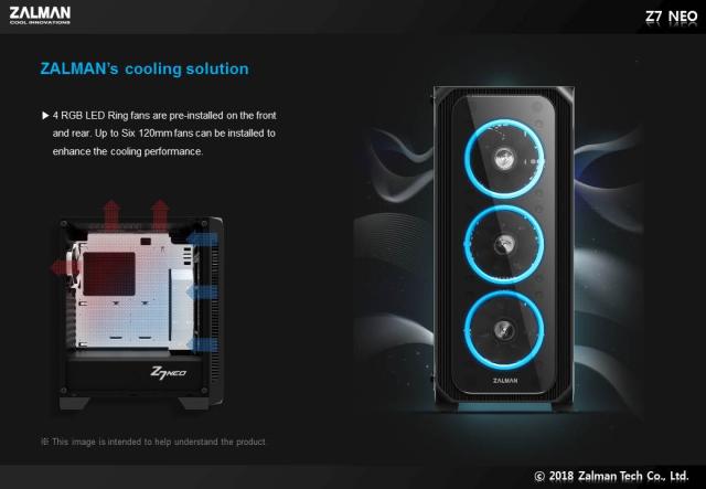 Кутия Zalman Z7 NEO RGB Sync, 1 x USB 3.0, 2 x USB, 2.0, HD Audio Headphones, HD Audio Mic, ATX/ mATX/ Mini-ITX, черна