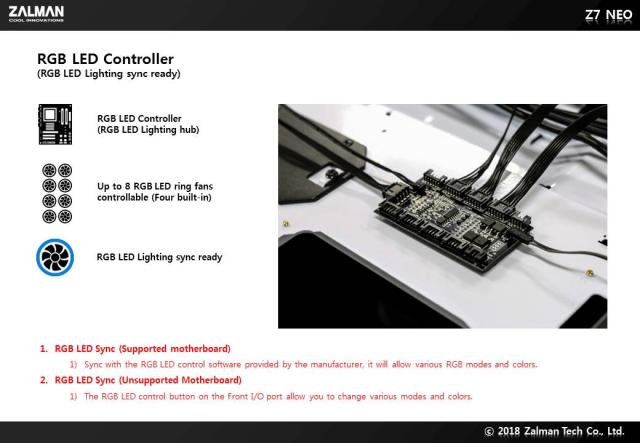 Кутия Zalman Z7 NEO RGB Sync, 1 x USB 3.0, 2 x USB, 2.0, HD Audio Headphones, HD Audio Mic, ATX/ mATX/ Mini-ITX, черна