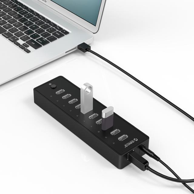 Хъб Orico USB 10-port HUB with power adapter -  P10-U2-V1-EU-BK