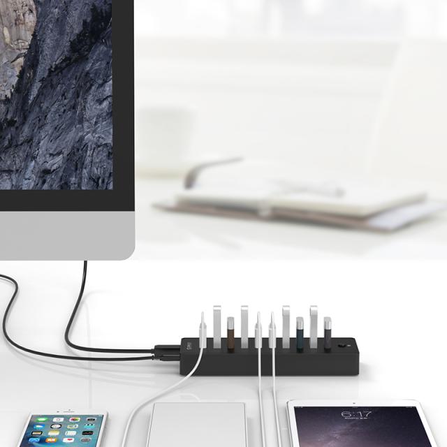 Хъб Orico USB 10-port HUB with power adapter -  P10-U2-V1-EU-BK
