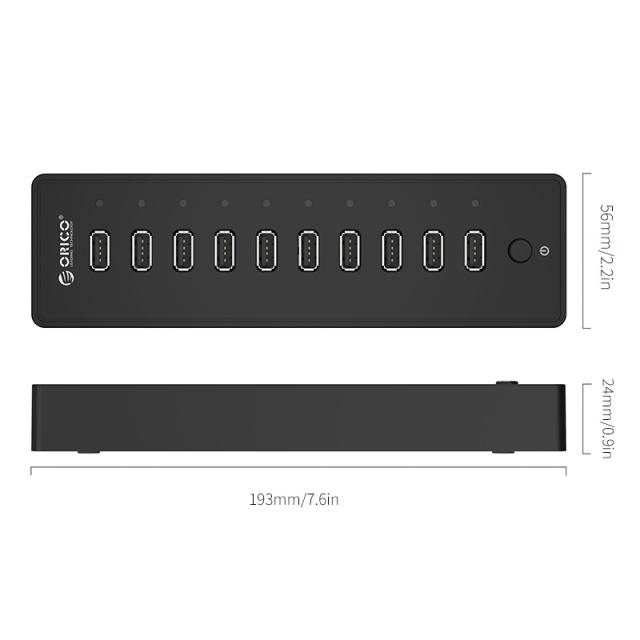 Хъб Orico USB 10-port HUB with power adapter -  P10-U2-V1-EU-BK