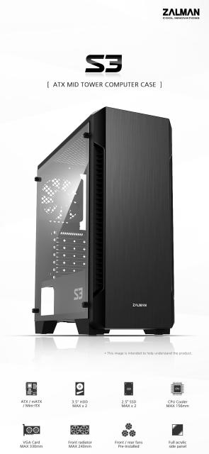 Кутия Zalman S3, USB 3.0, ATX/mATX/Mini-ITX, черна