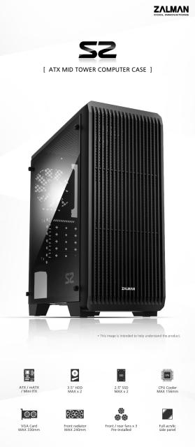 Кутия Zalman ZM-S2, Middle Tower, 1 x USB 3.0, 2 x USB 2.0, ATX/mATX/Mini-ITX