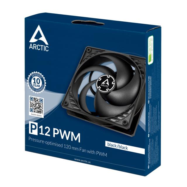 Вентилатор Arctic Fan 120mm P12 PWM, 200-1800rpm, 4-pin PWM, black/black 