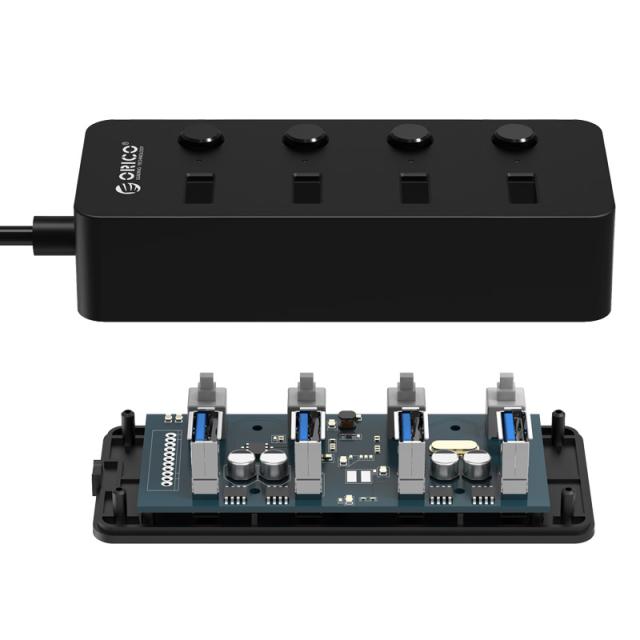 Хъб Orico USB3.0 HUB 4 port black, 4 On/Off buttons - W9PH4-U3-BK