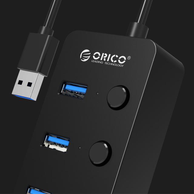 Хъб Orico USB3.0 HUB 4 port black, 4 On/Off buttons - W9PH4-U3-BK