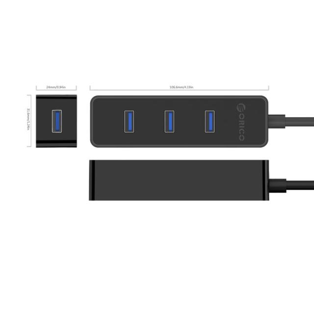 USB Хъб Orico 4 порта, USB 3.0 Type-A, черен