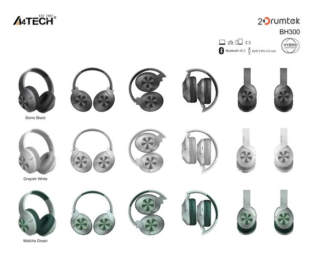 Слушалки A4tech BH300, Bluetooth V5.3, Сиви