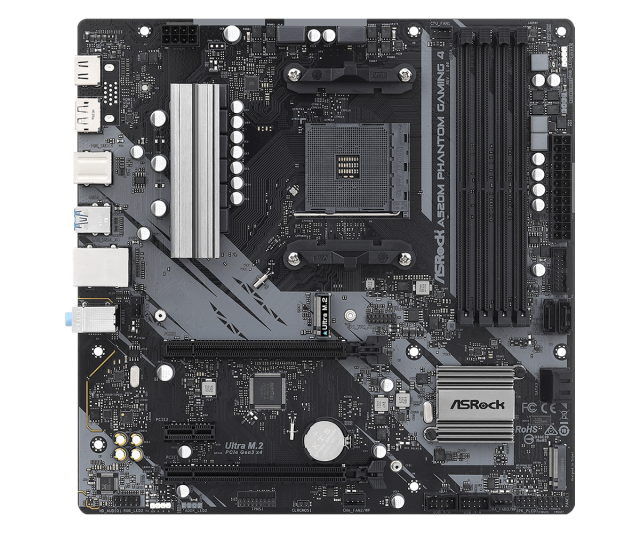 Дънна платка ASRock A520M Phantom Gaming 4, A520, AM4, DDR4, PCI-E 3.0, 4x SATA 6Gb/s, HDMI, DP, Micro ATX