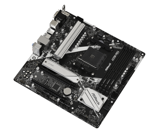 Дънна платка ASRock A520M Pro4, A520, AM4, DDR4, PCI-E 3.0 (HDMI/DVI/VGA), 4x SATA 6Gb/s, 1 x Ultra M.2, 1x USB 3.2 Type C, mATX