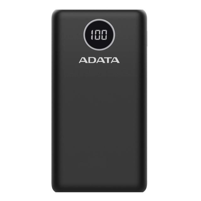 Външна батерия ADATA POWER BANK P20000QCD, 20 000mAh, черна, 1x USB-C, 1x microUSB, QC/PD 3.0, LCD дисплей