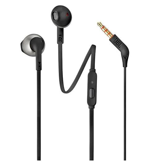 Слушалки JBL T205 BLK, микрофон, 3.5 mm jack, Черен