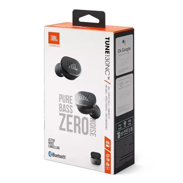 Слушалки JBL Tune 130NC WHT, безжични, Bluetooth, микрофон, ANC, тип "тапи", кутия за зареждане, Черни