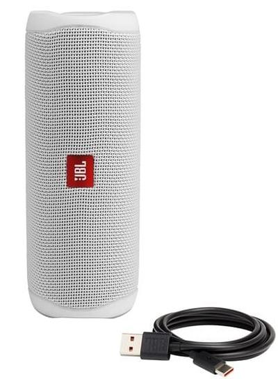 Тонколона JBL Flip 5 WHT, 20W RMS, Bluetooth, влагоустойчива (IPX7), Бяла