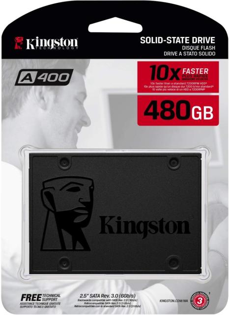 Kingston A400 SSD 480GB, SA400S37/480G, SATA 6Gb/s, 2.5"(6.35 cm)