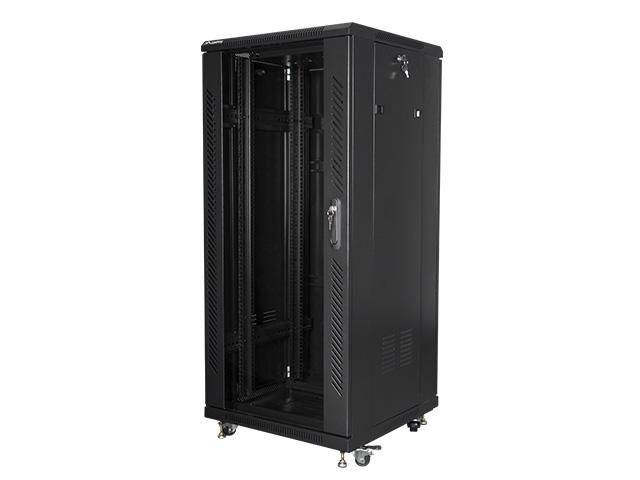 Комуникационен шкаф Lanberg rack cabinet 19" free-standing 27U / 600x600 self-assembly flat pack, black