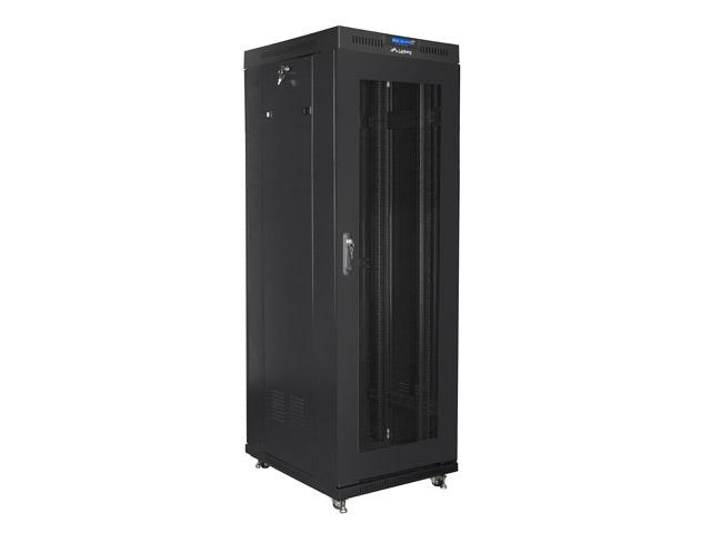 Комуникационен шкаф Lanberg rack cabinet 19" free-standing 37U / 600x800 self-assembly flat pack with mesh door LCD, black + Lanberg 19" fan unit / ventilation panel with lcd 4 fans + thermostat, 230V, black