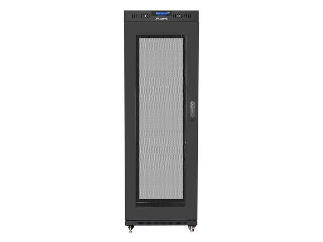 Комуникационен шкаф Lanberg rack cabinet 19" free-standing 37U / 600x800 self-assembly flat pack with mesh door LCD, black + Lanberg 19" fan unit / ventilation panel with lcd 4 fans + thermostat, 230V, black