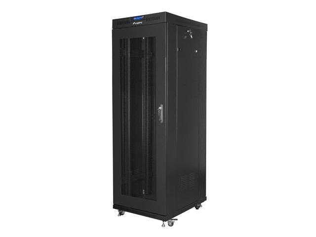 Комуникационен шкаф Lanberg rack cabinet 19" free-standing 37U / 600x800 self-assembly flat pack with mesh door LCD, black + Lanberg 19" fan unit / ventilation panel with lcd 4 fans + thermostat, 230V, black