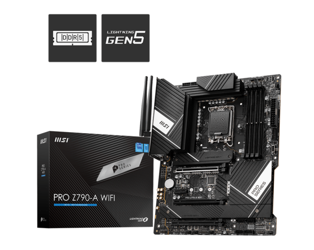 Дънна платка MSI PRO Z790-A WIFI, Z790, LGA1700, DDR5, PCIe 5.0, 6 x SATA 3, 4x M.2, 1 x USB 3.2 Gen2x2 Type-C, Wi-Fi 6E, Bluetooth, DP&HDMI, ATX