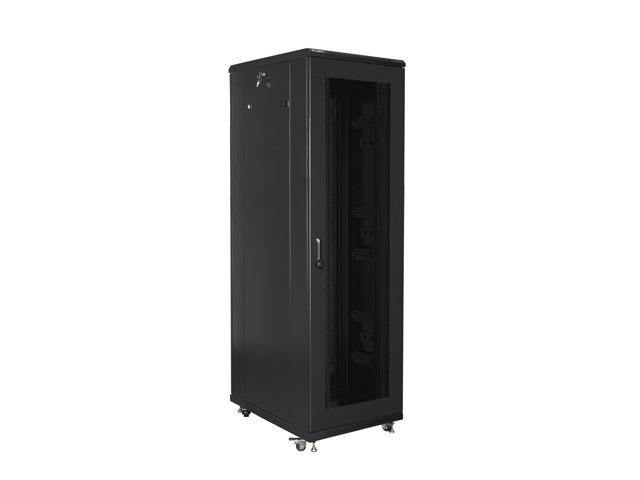 Комуникационен шкаф Lanberg rack cabinet 19" free-standing 42U / 800x800 self-assembly flat pack with mesh door, black + Lanberg 19" fan unit / ventilation panel with lcd 4 fans + thermostat, 230V, black