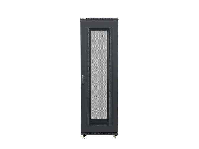 Комуникационен шкаф Lanberg rack cabinet 19" free-standing 42U / 800x800 self-assembly flat pack with mesh door, black + Lanberg 19" fan unit / ventilation panel with lcd 4 fans + thermostat, 230V, black