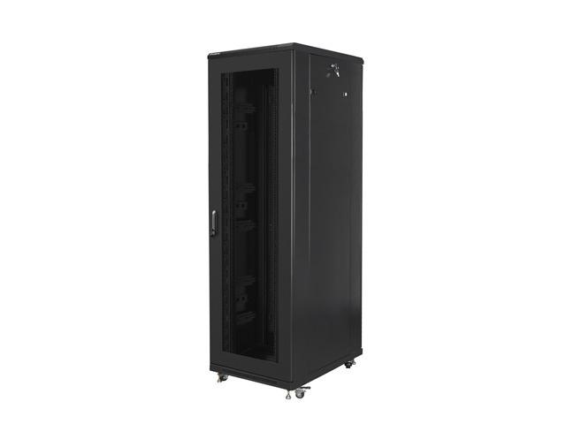 Комуникационен шкаф Lanberg rack cabinet 19" free-standing 42U / 800x800 self-assembly flat pack with mesh door, black + Lanberg 19" fan unit / ventilation panel with lcd 4 fans + thermostat, 230V, black