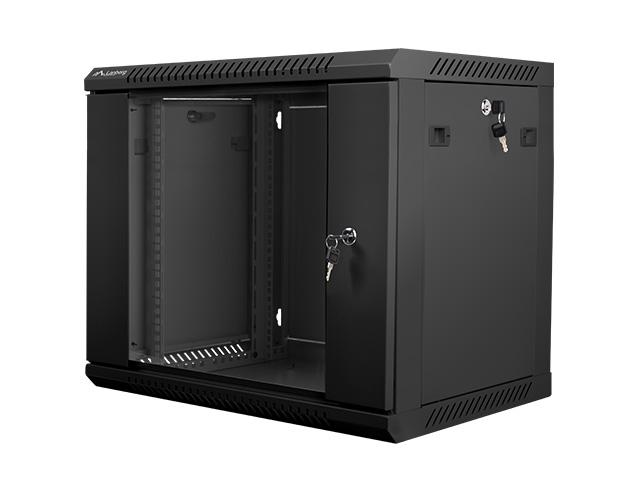Комуникационен шкаф Lanberg rack cabinet 19” wall-mount 9U / 600x450 for self-assembly (flat pack), black