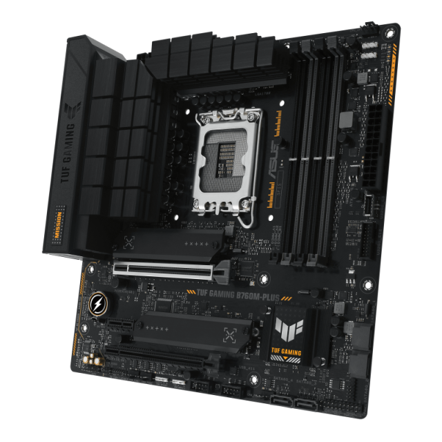 Дънна платка ASUS TUF GAMING B760M-PLUS, B760, LGA 1700, DDR5, PCI-E 5.0, 2x M.2, 4x SATA 6Gb/s, HDMI, DP, mATX