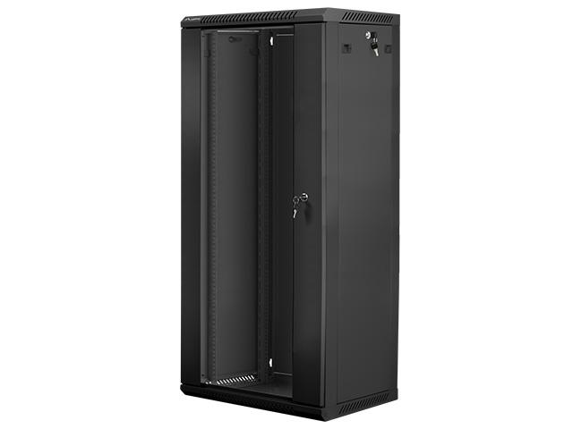 Комуникационен шкаф Lanberg rack cabinet 19” wall-mount 27U / 600x450 for self-assembly (flat pack), black