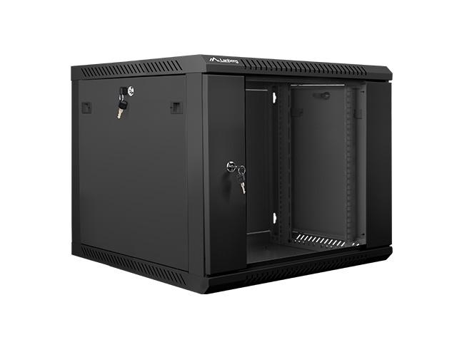 Комуникационен шкаф Lanberg rack cabinet 19” wall-mount 9U / 600x600 for self-assembly (flat pack), black