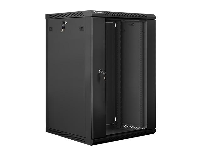 Комуникационен шкаф Lanberg rack cabinet 19” wall-mount 18U / 600x600 for self-assembly (flat pack), black