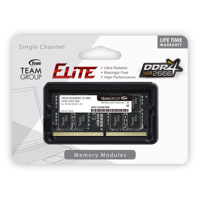 Памет Team Group Elite 16GB 2666MHz, SO-DIMM, 1.2V