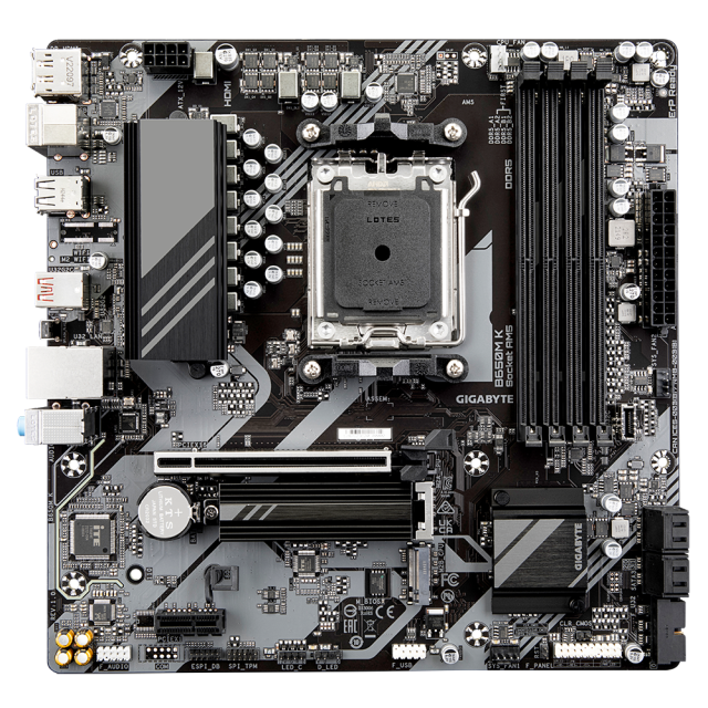 Дънна платка GIGABYTE B650M K, AM5, 4xDDR5,  PCI-E 4.0, 2x M.2, 4x SATA 6Gb/s, 1x USB Type-C, 1x USB 3.2 Gen 2 Type-A, HDMI/DP, MicroATX