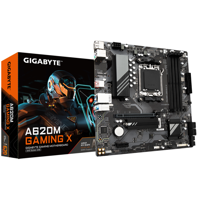 Дънна платка GIGABYTE A620M GAMING X socket AM5, 4xDDR5, PCI-E 4.0, 1x M.2, 4x SATA 6Gb/s, 1x USB 3.2 Gen 2 Type-A, 1x USB 3.2 Gen 1 Type-C, HDMI/DP, Micro ATX