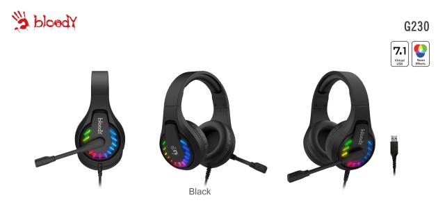 Геймърски слушалки A4TECH Bloody G230, USB, 7.1, RGB, Микрофон, Черни