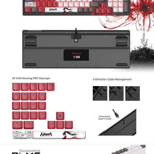 Геймърска механична клавиатура A4tech Bloody S98 Naraka, RGB, red switch,Черен