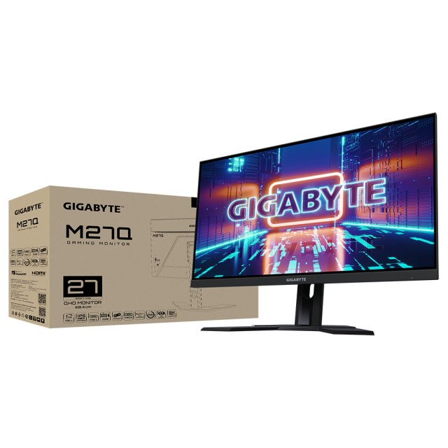 Монитор Gigabyte M27Q-EK 27" (68.58 cm), QHD,  IPS панел, 170Hz, 0.5ms, 100 000 000:1, 350cd/m2, 1x Display Port, 2x HDMI, 2x USB 3.0, USB Type C