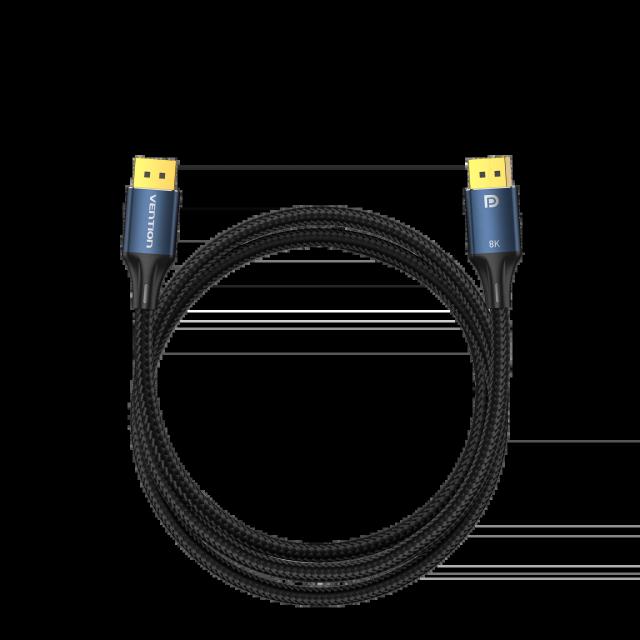 Kабел Vention Display Port 1.4 DP M / M 8K 1m - Cotton Braided, Blue Aluminum Alloy