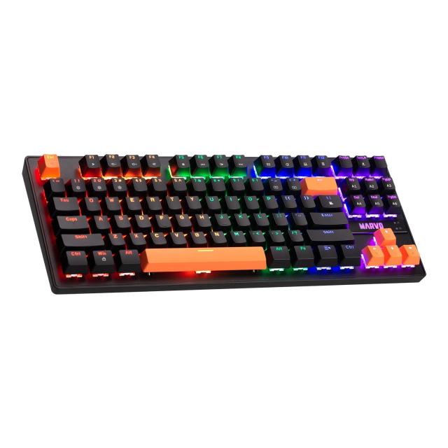 Геймърска клавиатура Marvo механична Gaming Mechanical keyboard 87 keys, Orange caps TKL - KG901C