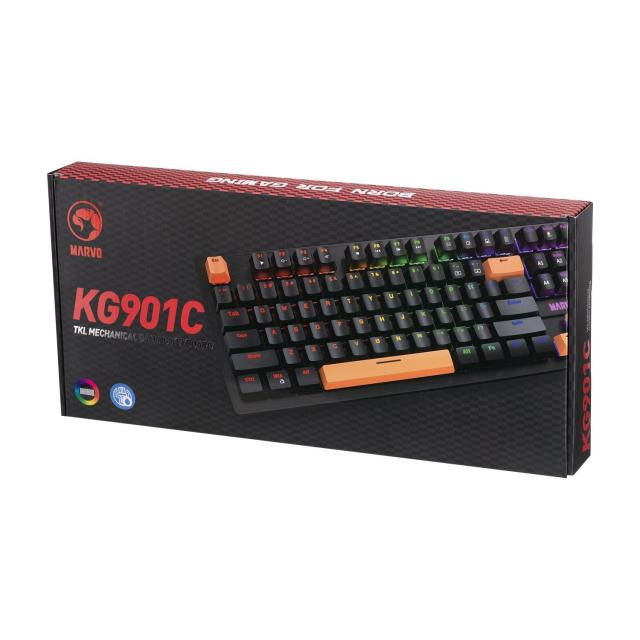 Геймърска клавиатура Marvo механична Gaming Mechanical keyboard 87 keys, Orange caps TKL - KG901C