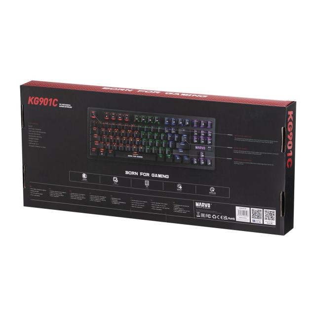 Геймърска клавиатура Marvo механична Gaming Mechanical keyboard 87 keys, Orange caps TKL - KG901C