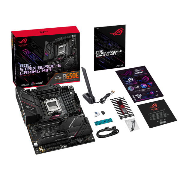 Дънна платка ASUS ROG STRIX B650E-E GAMING WIFI 6E, AM5, 4 x DDR5, Aura Sync, PCIe 5.0, USB 3.2 Gen 2 Type-C, HDMI, DP, ATX 