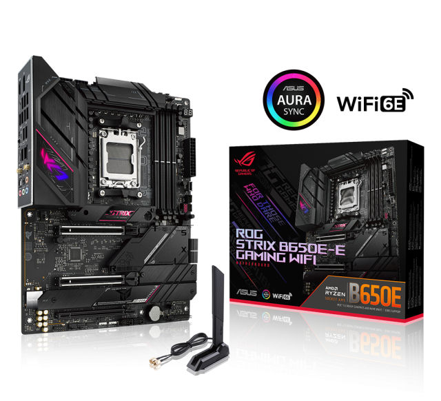 Дънна платка ASUS ROG STRIX B650E-E GAMING WIFI 6E, AM5, 4 x DDR5, Aura Sync, PCIe 5.0, USB 3.2 Gen 2 Type-C, HDMI, DP, ATX 