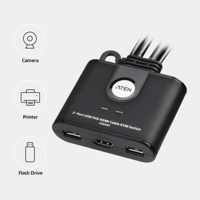 Превключвател KVM ATEN CS22HF, Дву портов USB HDMI