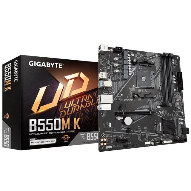 Дънна платка Gigabyte B550M K, B550, AM4, DDR4, PCI-E 4.0, HDMI/DP, 2x M.2, 4x SATA 6Gb/s, 4x USB 3.2 Gen1, mATX