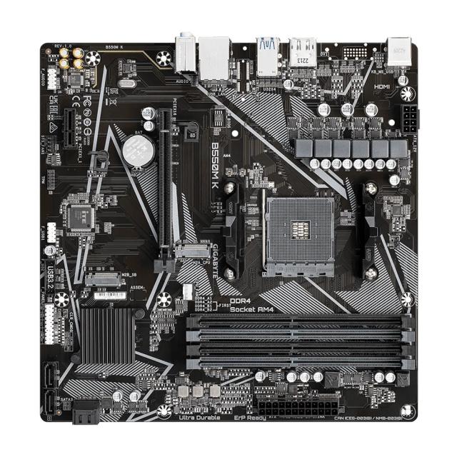 Дънна платка Gigabyte B550M K, B550, AM4, DDR4, PCI-E 4.0, HDMI/DP, 2x M.2, 4x SATA 6Gb/s, 4x USB 3.2 Gen1, mATX