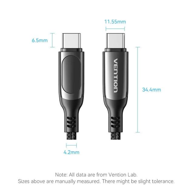 Кабел Vention USB Type-C към USB Type-C, 100W, LED display, USB 4.0, 2m