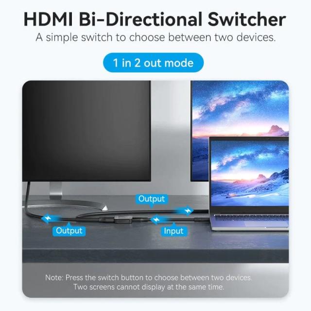 Превключвател Vention HDMI 2.0 Switcher/Splitter 2-Port Bi-Direction 4K Black - AKOB0